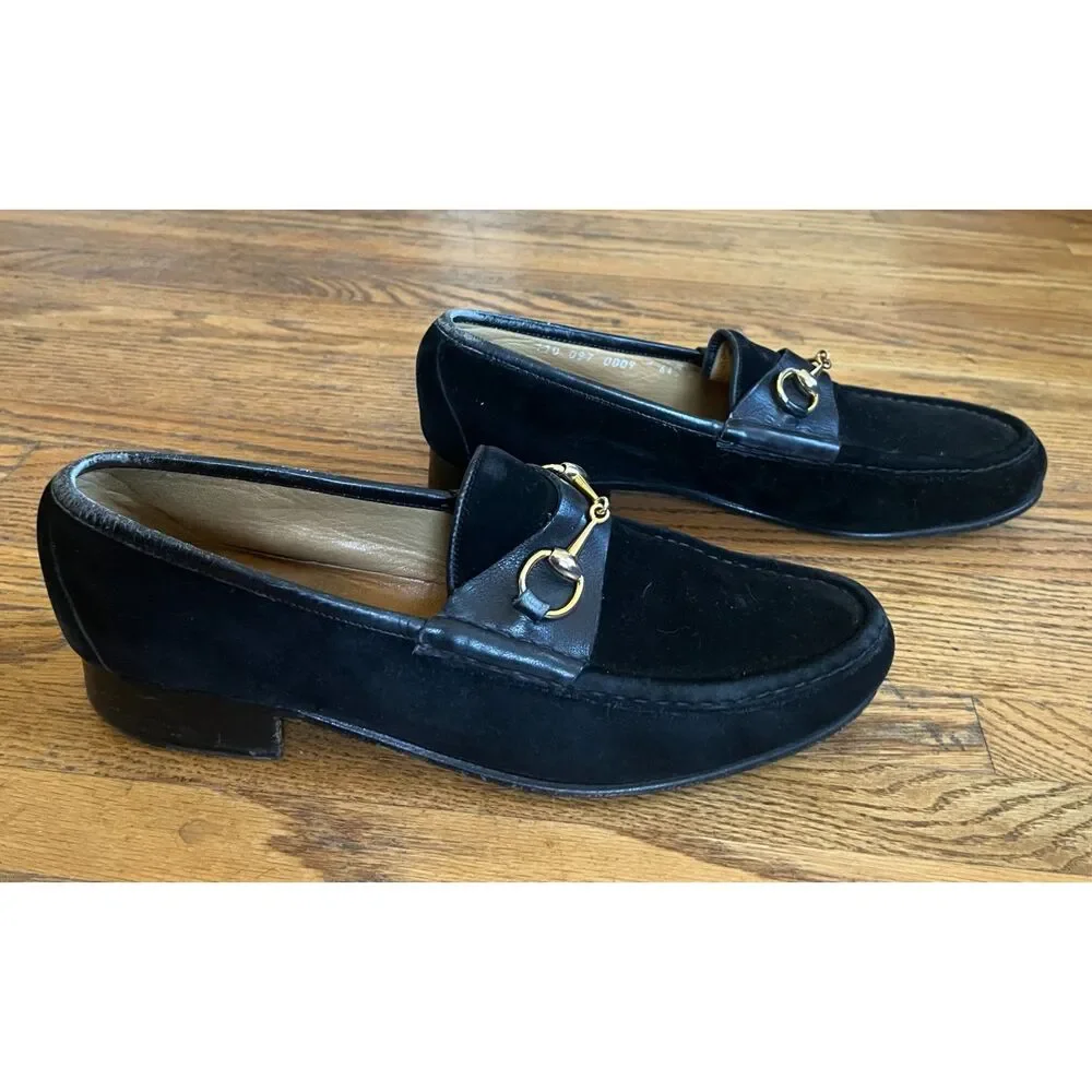 Vintage GUCCI Black Suede Horsebit Moccasin Loafers Italy Shoes  Mens Size 44